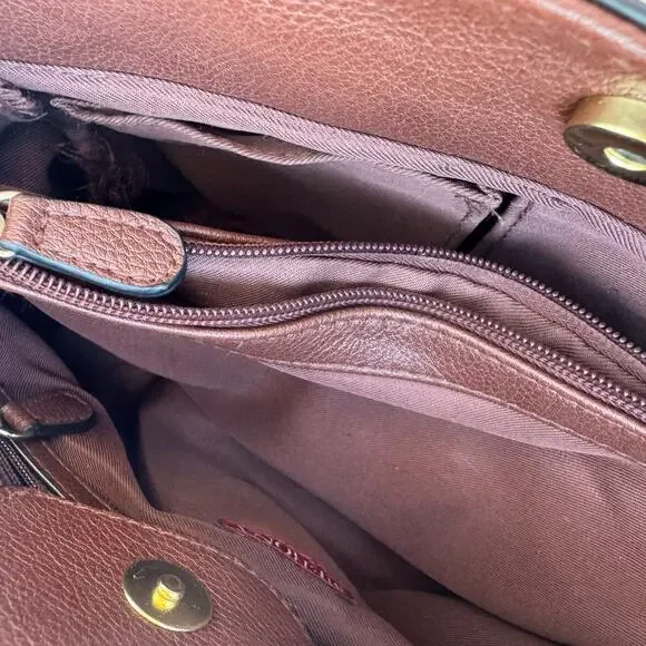 Merona Brown Croc Print Faux Leather Studded Double Handle Handbag Satchel - Picture 8 of 10